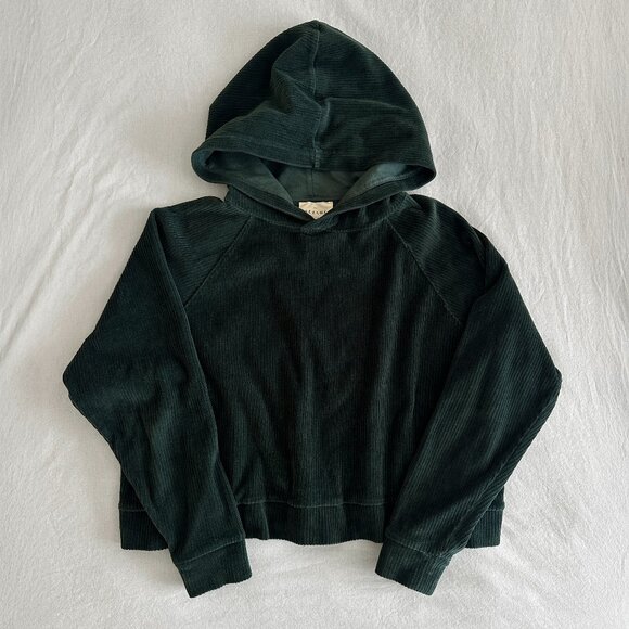 Sezane Mary Sweatshirt Sage Green Velvet Corduroy Ribbed Pullover Hoodie Sweater - Picture 3 of 9